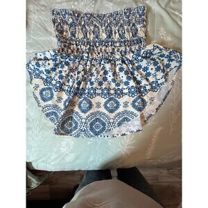 Smocked tube top, Shein, Small, Blue and White
